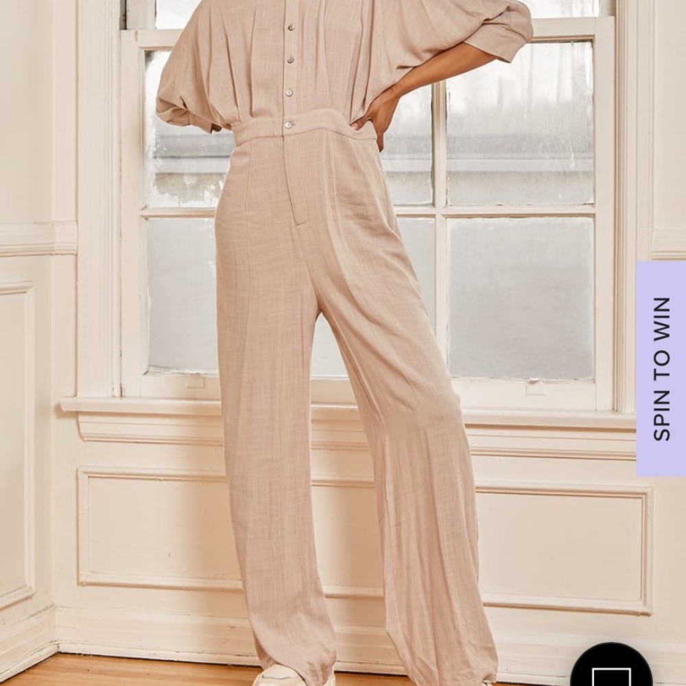 Bring the Dream Beige Button-Up Jumpsui